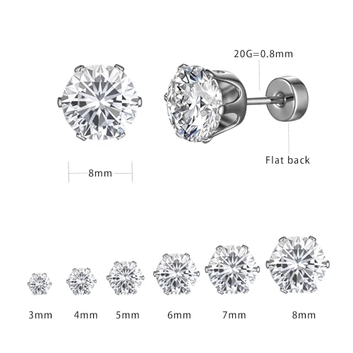 VOLUKA Cubic Zirconia Stainless Steel Screw Flat Back Earring - Hypoallergenic Stud Earrings for Women & Men - 316L Titanium CZ Stud Earrings for Nickel-Free, Trendy & Elegant2