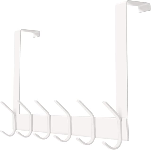 Over The Door Hook Hanger,YUMORE Over Door Hooks Stainless Steel Door Hanger with 12 Hooks Over The Door Hanger Organizer Hanging Coat Clothes Towels Robes for Bathroom Bedroom, White, Space Saving