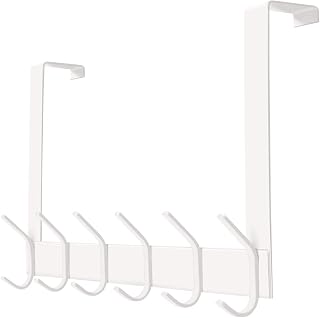 YUMORE Over The Door Hook Hanger White,Stainless Steel Over Door Hanger with 12 Hooks Coat Hanging Rack Over The Door Hooks for Clothes Towels Robes Bedroom Bathroom, Space Saving