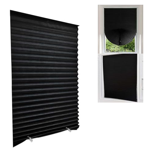 AQCQDQ Dachfenster Plissee, Plissee Jalousien Fenster, ohne Bohren, mit Saugnäpfen, Blickdicht und Lichtdurchlässig Plissee für Fenster & Balkontür (60 * 150cm,Schwarz - Halbschattieren)