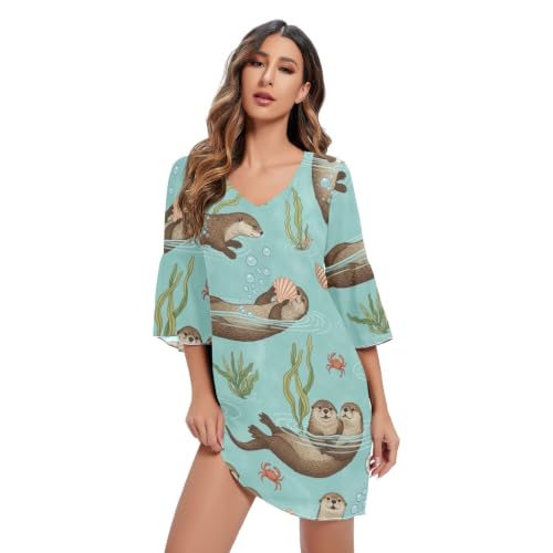 Robe hawaïenne manches 3/4 bleu aqua pour vos terrasses d'été