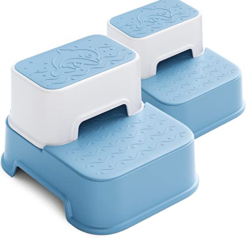 Image of Toddler Step Stool for Bathroom,Kids Step Stool for Potty Training,Toilet Stool, Slip Resistant (Blue, 2)