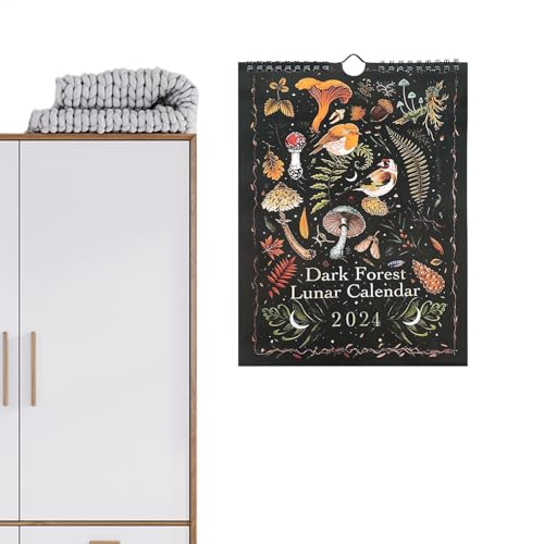 Mondkalender 2024 – Papierwald Mondkalender Wanddekoration | Monatlicher Mondkalender, hervorragende Qualität, künstlerischer Mondkalender, 2024 Wandkalender für Zuhause, Kunst, Hausdekoration