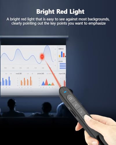 Wireless Presenter, Wireless Presentation Remote Clicker Laser Pointer, Hyperlink Volume Control Presentation Clicker RF 2.4GHz USB Office Presentation Clicker Remote Control Pointer Slide Advancer