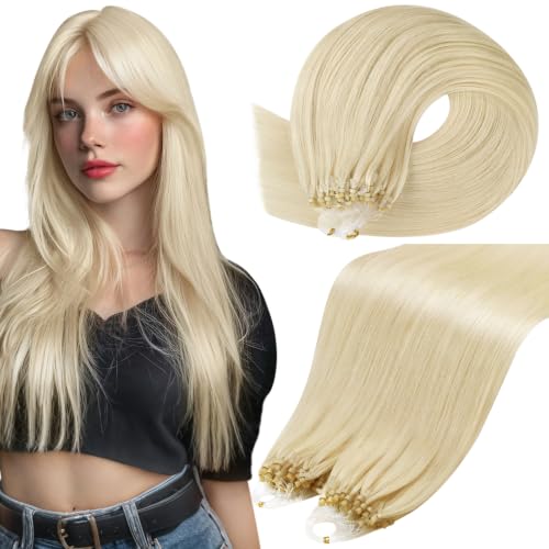 Moresoo Micro Loop Hair Extensions Real Human Hair Platinum Blonde, 20 Inch