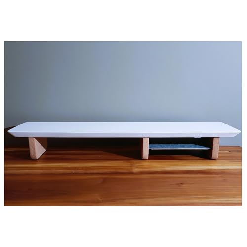 Image of Deskvue 36 inch Single Monitor Desk Shelf | with ONE SMALL Aluminum Under-Shelf | Medium Monitor Riser | Office Desk Storage | Grovemade Inspired | MATTE WHITE