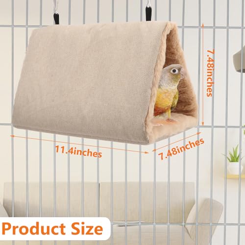 Image of Litewoo Bird Nest Bed for Parrot Warm Winter Hanging Hammock Hut, L, Beige | Soft plush cotton, sleeping hideaway for small-medium bird /parakeet /cockatiel, dual entrance, acrylic base, 11.4x7.5x7.5in