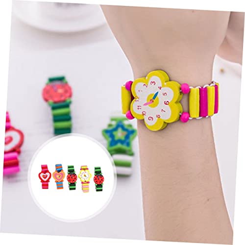 PartyKindom 5Pcs Wooden Watch Cartoon Bracelet Learning Playthings Interactive Educational Boys Encourages Recognition Parent Bonding3