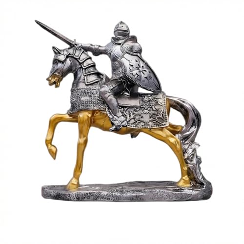 YANTIANCAI Medieval Knight Statue with Sword & Shield - Antique Silver & Gold Armored Crusader Figurine - Resin Warrior Sculpture for Bookshelf, Office Desk & History Buff Gifts (11 Inches Tall) - image 1