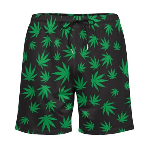 Marijuana Leaf Men's Beach Shorts with Compression Lining, Quick Dry Stretch Swimsuit4