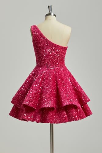 One Shoulder Sequin Homecoming Dresses 2025 Short Sparkly Tiered Cocktail Party Gown for Teens3