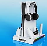 Support de refroidissement multifonctionnel avec double contrôleur Chargeur Station de chargement pour console PS5/Slim/Pro Support de casque et chargeur manettes