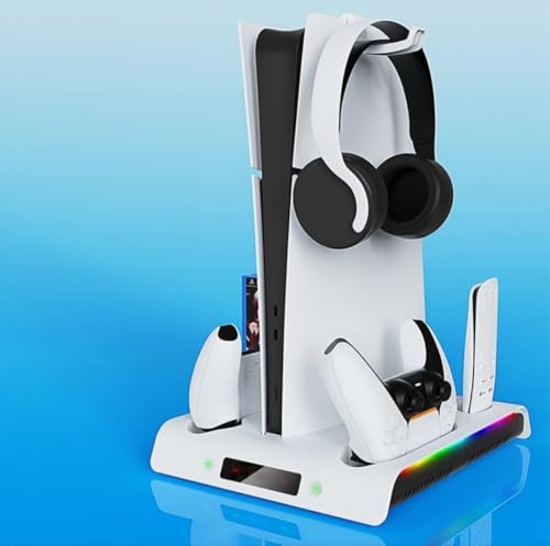 Générique - Générique Station de Chargement pour Console PS5/Slim/Pro Support de Casque et Chargeur manettes Refroidissement Multifonctionnel avec Double contrôleur Chargeur