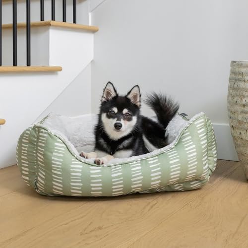 Fringe Studio "Painted Dash Cool Olive Medium Rectangular Cuddler Pet Bed 25" X 21"- Poly Filled with Faux Fur Interior - Machine Washable (213069) - Image 5