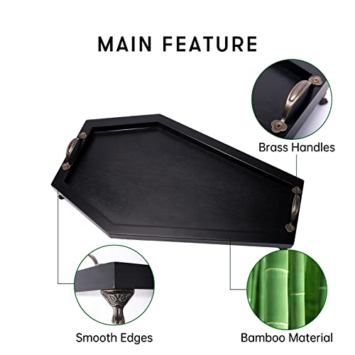 Large Coffin Tray, Lijepna Bamboo Gothic Decor For Home, Tray For Essential Oil, Crystal, Jewelry, Skull Mugs, Candles,Halloween Decor,Spooky Decorative Tray, Goth Room Decor, Black Wooden Tray Decor #TOP3
