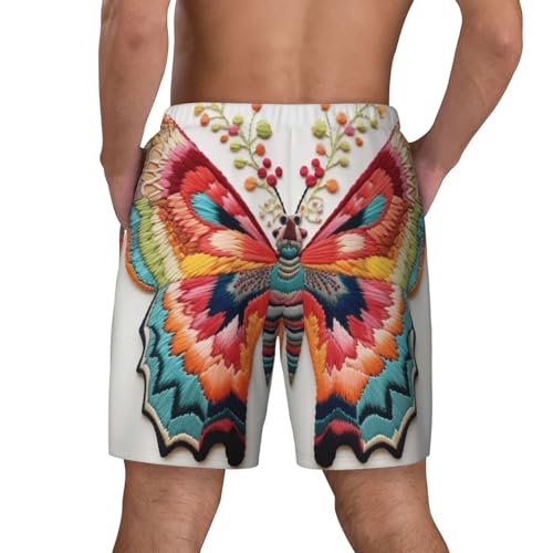 Embroidery Colorful Butterfly Print Men Stylish Functionality Swim Trunks Breathable Beach Shorts Surfing Gym Fishing4