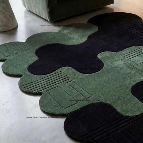 Image of Hand Tufted Irregular Area Rug 6x8 Ft Wool Carpet for Bedroom Living Room Modern Artistic Floor Cover Soft Luxury Contemporary Home Decor Accent