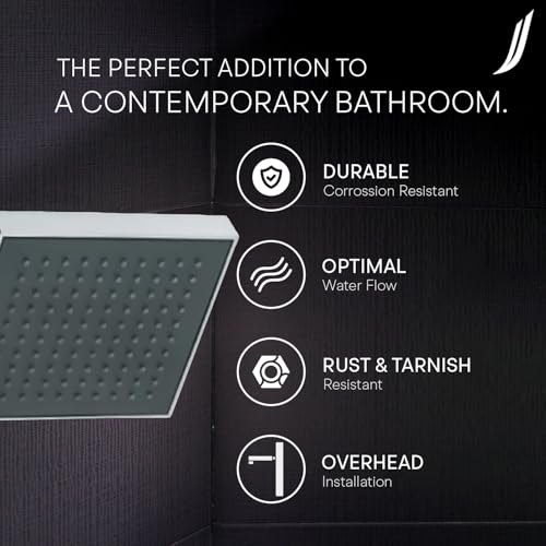 Image of Jaquar ABS Body Chrome Plated with Gray Face Plate 200X200mm Square Shape Single Flow Overhead Shower with Rubit Cleaning System, Sliver, Chrome Finish