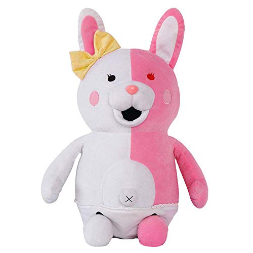 Davrcte Danganronpa Monomi Rabbit Plush Doll Toy Pink 3D Stuffed Animal Plush Toys Big Stuffed Anime Plushies Monomi Yellow Bow Gift for Girls Girlfriends 45CM(17.7inch)