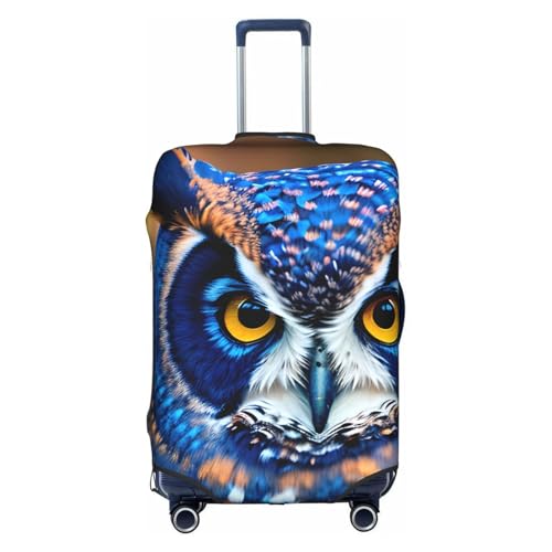 Blue Owl Print Travel Elastic Suitcase Luggage Baggage Cover Protector, Washable And Anti-Scratch