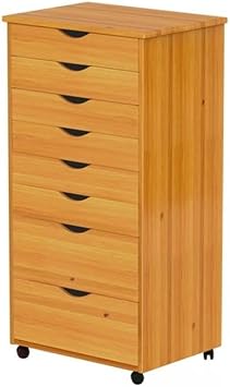 Jela-USA Solid Pine Wood 8 Drawer Wide Rolling Cart, Honey Pine