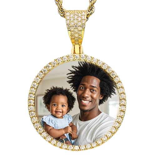 Picture Necklace Personalized Photo for Men Women Customized Pendant Memory Medallion Angel Wings Heart Pendant 18k Gold AAA CZ Iced Out Pendant with Chain Hip Hop Jewellery Gift Box Bag Ornaments