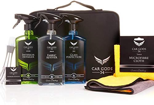 Car Gods Interior Detailing Gift Pack | 6 Piece Car Care Cleaning Kit - Interior Detailer, Fabric Cleaner, Glass Cleaner, Microfibre Cloth, Interior Detailing Brush, Storage Bag