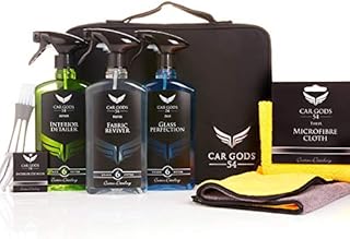 Car Gods Interior Detailing Gift Pack | 6 Piece Car Care Cleaning Kit - Interior Detailer, Fabric Cleaner, Glass Cleaner, Microfibre Cloth, Interior Detailing Brush, Storage Bag