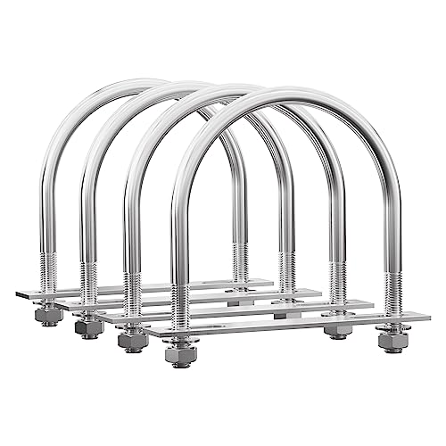 Image of 4 Sets 304 Stainless Steel Round Bend U-Bolts 3.5 inch(89mm) Inner Width 4.84 inch(123mm) Length M10 with Nuts, Frame Plate, Washers, Accessories for Boat Trailer Axle Sailboat Trailer