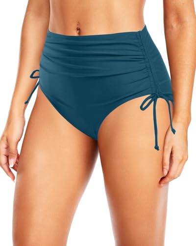 Image of Holipick Women's High Waisted Bikini Bottom | Tummy Control Ruched, Full Bum Coverage, Full Lining, Adjustable Drawstring Tie Side, Swimming, Beach