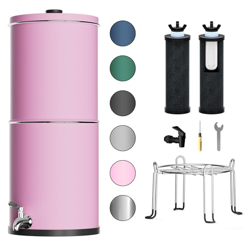 Image of Purewell 3-Stage 0.01μm Ultra-Filtration Gravity Water Filter System, NSF /ANSI 42&372 Certification, 304 Stainless Steel Countertop System with 2 Filters and Stand, Reduce 99% Chlorine, 2.25G, PW-OB