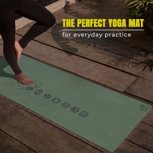 Image of GRIP Yoga Mat | Exercise Mat | 36 x 75 Inches | 12mm Thick | 7 Chakras Design |Wide Premium Exercise Mat with Yoga Strap | Anti-Slip & Anti-Tear Ideal for Yoga, Pilates, Home Workouts & Gym Use (Green)
