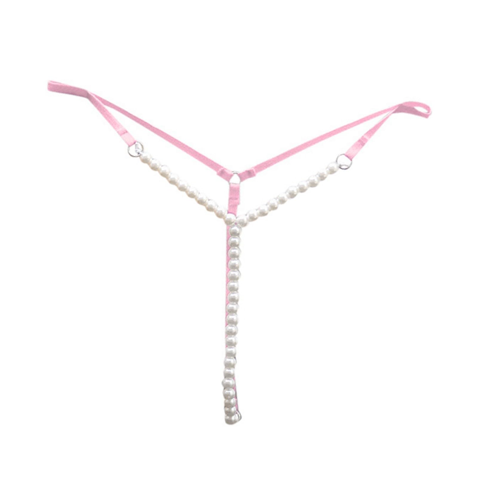 Ropa interior sexy para mujer, ropa interior de cintura baja, calzoncillos, control de abdomen, tangas suaves con perlas, lencería - Rosado