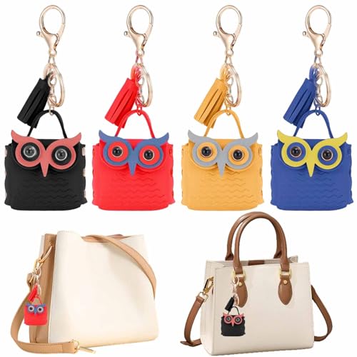 4 peças mini mochila de coruja chaveiro de couro sintético coruja chaveiro bonito borla metal botão de pressão bolsa carteira para mulheres menina pequena bolsa de cosméticos organizador de cabos de