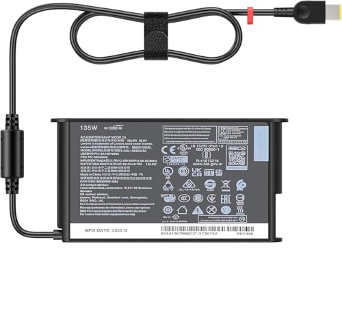 Image of 135W 20v 6.75a Pin Size USB (Slim tip /Square) Charger Compatible with Lenovo ThinkPad X1 Extreme Gen 1 2 3 4 5 W540 W541 T440 T440S T440P T470P T540p T15p Ideapad Yoga Y50-70 Y50-80 Y50p Y50p-70 Y50c