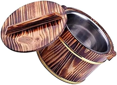 WSHA Carbonization Sushi Oke Rice Mixing Tub, Wooden Hangiri Sushi Rice Bowl Bucket with DLiner and Lid for Restaurant Home Kitchen, 18cm/ 7inch