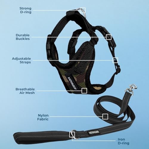 Image of Best Pet Supplies Voyager Step-in Lock Pet Harness w Reflective Pet Leash Combo Set with Neoprene Handle 5ft - Supports Small, Medium and Large Breed Puppies /Cats - Army /Black Trim Set, XL