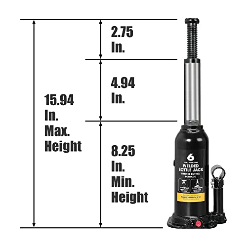 Image of Torin 6 Ton (12,000 LBs) Capacity Hydraulic Welded Bottle Jack, AT90603BB , Black