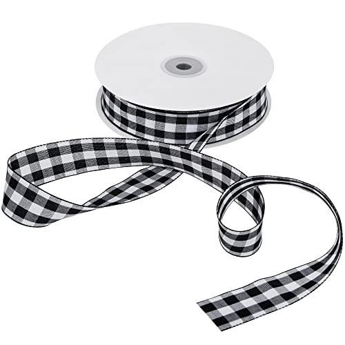 Deloky 50 Yard Large Buffalo Plaid Ribbon-1.0 Inch Black and White Christmas Plaid Check Ribbon Lumberjack Ribbon for Lumberjack Party Christmas Mothers Day Gift DIY Craft Decoration