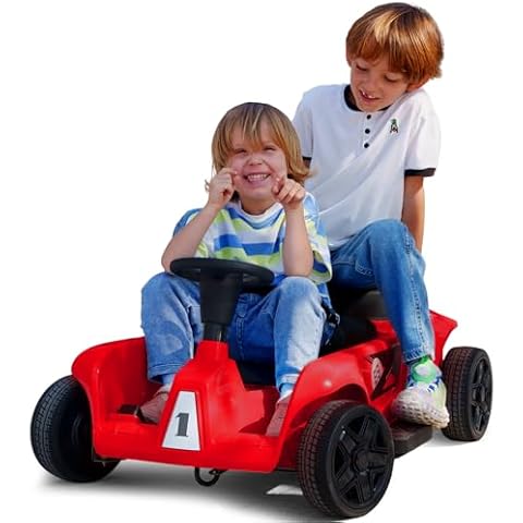 2-Seater Kids Ride On Cars Go Kart, JOYLDIAS 24V Parent-Child Ride On Toys for Toddlers Big Kids with Remote Control, 3 Speeds, Music, Horn, Tool Box for Boys Girls Gift,Red Cover