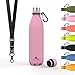 Bouteille en acier inoxydable Daikoku + sangle réglable + mousqueton, thermos à double paroi sans BPA, bouteille d'eau réutilisable, bouchon hermétique, couleur rose, capacité de 750 ml.