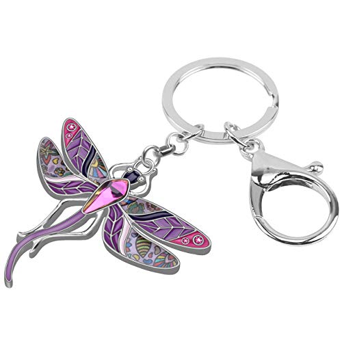 Bonsny Enamel Alloy Rhinestone Floral Dragonfly Keychains Gifts For Women Key Car Purse Bags Charms Nature Design #TOP1