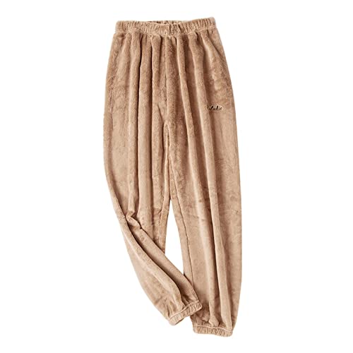 oshhni 2 Peças de Pijama Feminino de Inverno Calças de Dormir Roupas de Veludo Calças para Ambientes