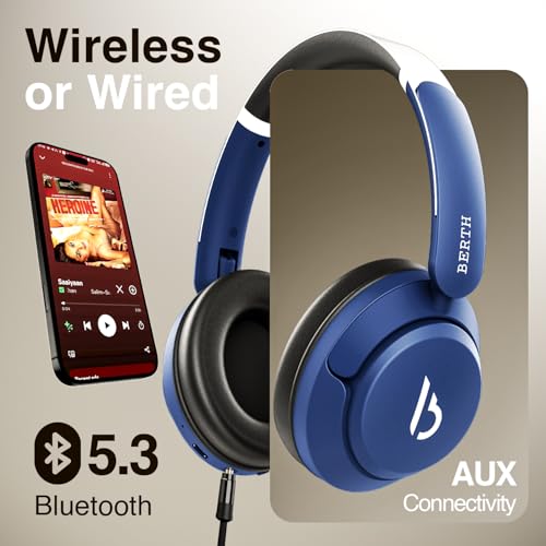 Image of BERTH VE 250 Over The Ear ENC Headphone with 40mm Drivers, 36H of Playtime, Fast Charging, Gaming Latency (50ms Latency), AI Voice Assistance, Volume Control, BT 5.4 Royal Blue