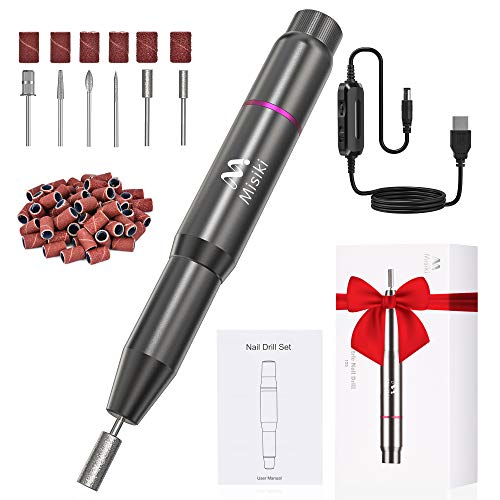 Misiki Electric Nail Drill Professional Electric Nail File Machine Portable Manicure Pedicure Drill Kit for Acrylic, Gel Nails, Manicure Pedicure Polishing with 66 Sanding Bands, 6 Nail Drill Bits Set