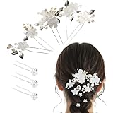 [Toteca_h3]髪飾り ヘアアクセサリー Uピン ヘアピン 半透明 花 パール シルバー 結婚式 成人式 ひな祭り 卒業式 入学式 七五三 発表会 謝恩会 和装 着物 袴 浴衣 ドレス 白 銀