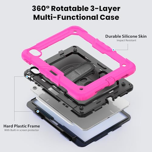Housse iPad Air 11 2025 antichoc rose avec support et dragonne