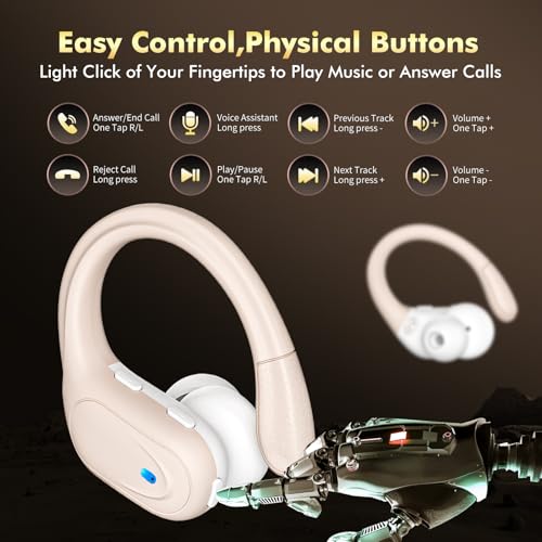 Image of HAOYUYAN Wireless Earbuds, Sports Bluetooth Headphones, 80Hrs Playtime Ear Buds with LED Power Display, Noise Canceling Headset, IPX7 Waterproof Earphones for Workout /Running (Camel)