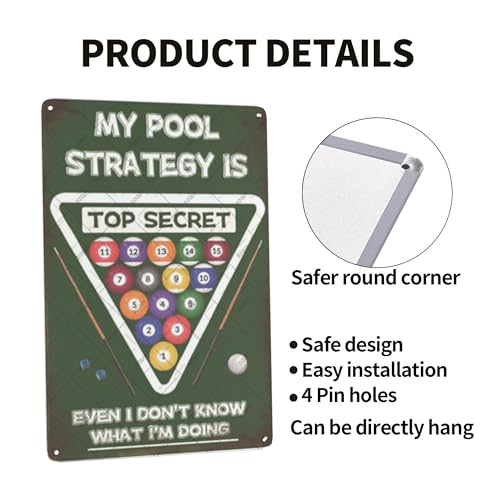 DZQUY Billiard Room Pool Hall Tin Sign Decor Billiards Billiard Lovers Billiards Fans Metal Signs For Billiard Club, Game Room Decor, Basement Wall Decor Plaque 8x12inches - Image 3