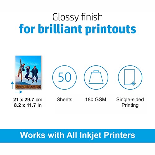Oddy 180 GSM A4 Size Glossy Photo Paper – Water Proof, Instant Drying, Pack of 50 Sheets, Compatible with Inkjet Printer